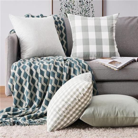 Farmhouse Decorative Throw Pillow Covers 18x18inch Set of 4 Spring Green Cushion - Picture 3 of 7